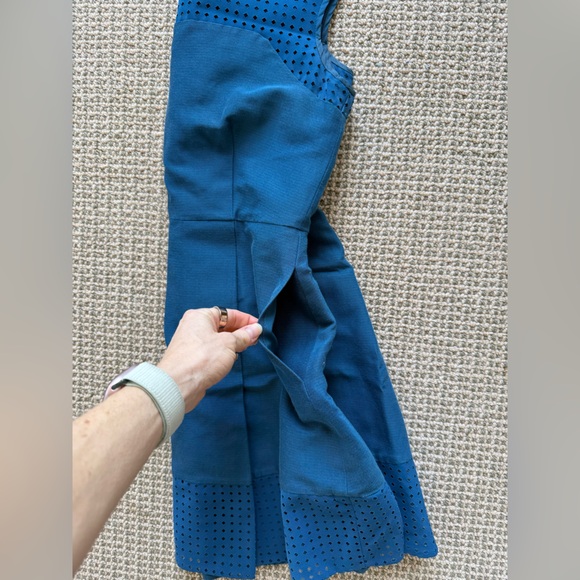 J Crew Peacock Blue Cotton & Silk A-line Fit & Flare Dress Pockets size 2 Petite - Picture 6 of 8